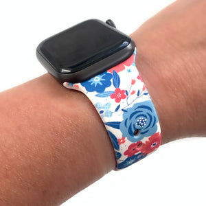 red white blue floral apple watch band