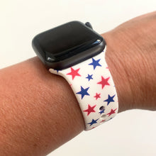 Load image into Gallery viewer, white band with stars in red and blue band for apple watch