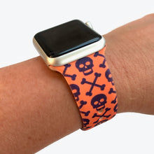 Load image into Gallery viewer, skulls and crossbones apple watch band for halloween
