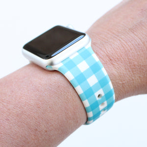 Aqua Gingham Plaid Watch Bands for Apple Watch
