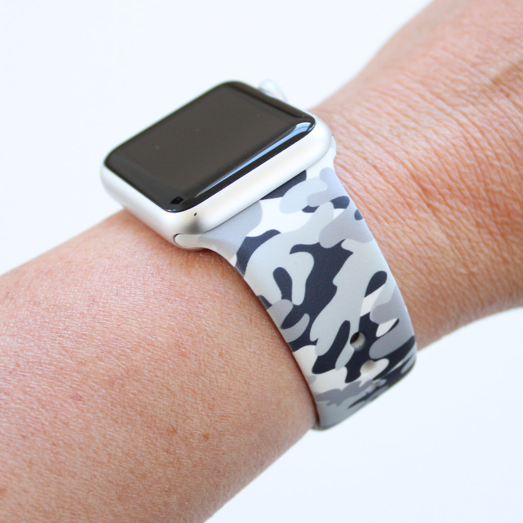 Gray, Black and White Camo Watch Bands for Apple Watch