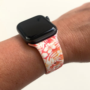 Orange, Red and White Tropical Floral Apple Watch Band