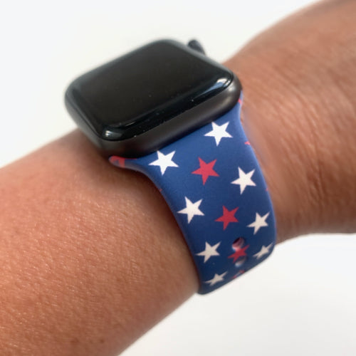 Blue watch band white red stars