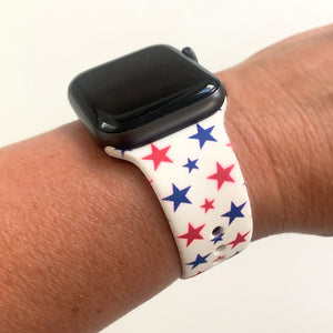 white band with stars in red and blue band for apple watch