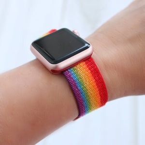 rainbow striped nylon apple watch band
