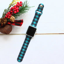 Load image into Gallery viewer, Teal and Black Plaid Apple Watch Band
