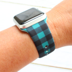 Teal and Black Plaid Apple Watch Band