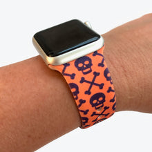 Load image into Gallery viewer, skulls and crossbones apple watch band for halloween
