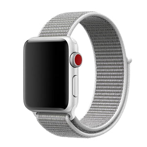 white and gray nylon apple watch band